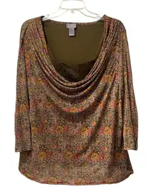 Sigrid Olsen Top Womens Size 3XL Blouse Layered Floral Earthy Lace Green Orange