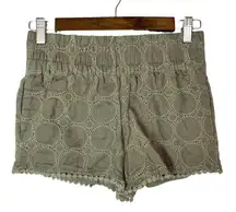 Jolt Hunter Green Linen Textured Crochet Mini Pull On Shorts XS