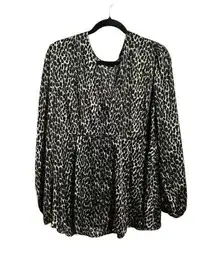 Torrid Black Cheetah Print Long Sleeve Button Up Blouse 1X