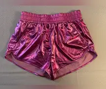Makarthy shiny metallic pink athletic short shorts with pockets in size Medium.