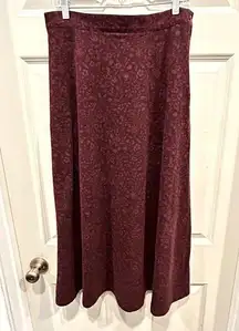 Vintage L.L. Bean Maroon Pink Floral Paisley Cotton Corduroy Maxi Skirt Sz Large