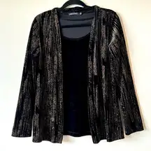 Notations NWOT  Small Black Gold Glitter Shimmer Velvet Cardigan Cami Top Sweater