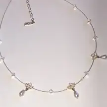 Napier Elegant Silver Tone Necklace with Faux Pearl and CZ Accents