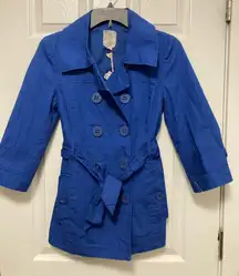 Tulle Anthropologie New Royal Blue Double Breasted Peacoat Long Sleeve Jacket