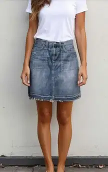 Madewell Distressed Raw Hem Pencil Denim Skirt Size 26