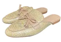 COACH‎ Stassi Raffia Slide Sandals Neutral Gold Weave Slip On Tassle Size 6.5
