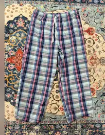 L.L. Bean Women's Checkered Joggers - Blue and Pink