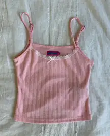 Edikted Irene Pointelle tank top light pink cropped with white bow NWOT