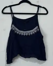 Coco Cabana Navy‎ Embroidered Cropped Tank NWT size large