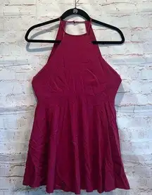 Cooperative  Dress Womens Small Maroon Red Mini Shirt High Neck Fit Flare