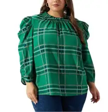 Sugarlips Woodland Jade Plaid Drape Sleeve Top size 1X Green NWT Holiday Festive