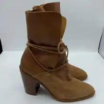 Intentionally Blank Pepper Leather Tie Boots size 37 7 tan brown suede