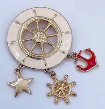 Vintage Nautical sterling wheel, anchor, star large dangle brooch