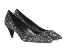 Saint Laurent Charlotte 55mm Glitter Kitten Pumps in Black - Size 37