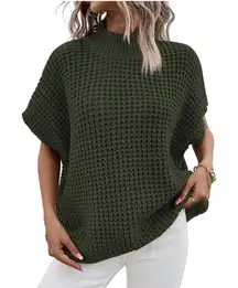 Viottiset Womens Oversized Short Batwing Sleeve Mock Neck Sweater. Size S