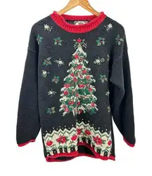 Tiara Vintage Ugly Christmas Tree Sweater Pullover Size Large  Heavy Knit