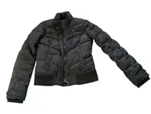 Hollister crop down feathers jacket faux fur lined army green size large