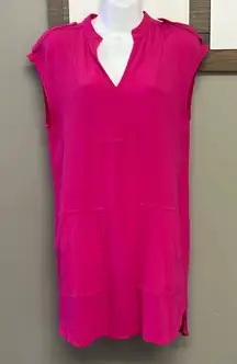 J. Crew Hot Pink Pullover High Low Viscose Dress w/ Pockets and Shoulder Tabs-Sm