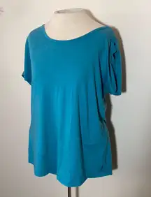 work out shirt top tunic shoulder detail M short sleeve turquoise blue