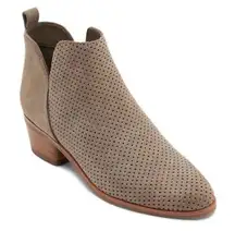 Dolce Vita Kaidie Suede Bootie Size 7.5 Taupe Stacked Heel Perforated Leather