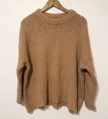Aerie Oversized Crewneck Sweater Size Small Brown Tan Wool Blend Chunky Knit