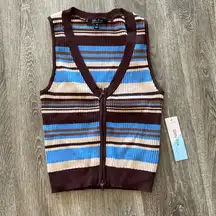 Witty fox ribbed striped y2k sweater tank brown blue medium NEW NWT