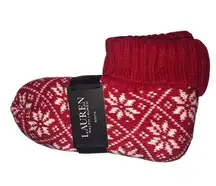 Ralph Lauren  LRL Snowflake Sock Slipper Bootie Quarter Top Red Silicone NEW