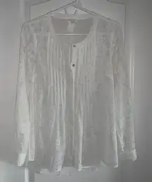 Women’s XS MEADOW RUE  White Lace Pleated Long Sleeve Button Blouse