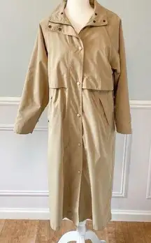 LL Bean Long Trench Parka Rain Coat Size Medium Tan Beige Plaid Wool Lining