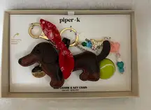 Piper Brown Dachshund Keychain with Red Bandana and Gold Accents