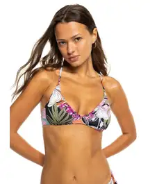 NWT Roxy Floral Beach Classics Strappy Bra Bikini Top Women's Size L