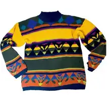 Vintage Chunky textured Coogi style abstract colorful knit sweater Q