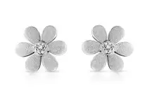 Haus of Brilliance Matte Sterling Silver Diamond Flower Stud Earring