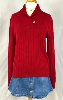RALPH LAUREN AMERICAN LIVING Red Chunky Cable Knit Shawl Collar Sweater Womens L