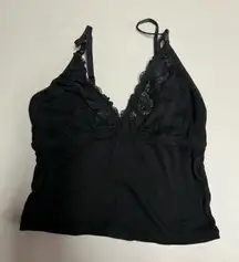 Women’s Y2K Black Cropped Lace Trim Cami Top Size Medium EUC