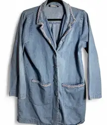 Denim & Co size L or XL denim jacket 90s style with sparkly embroidery