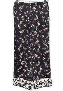 Tanya Taylor Size M Black Floral Contrast Black White Print Brushed Silk Pants