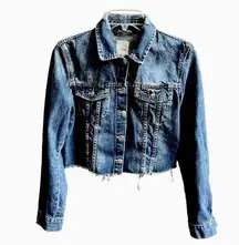 Zara Cropped Distressed Jean Jacket Blue Size Medium