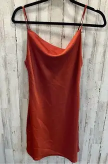 Urban Outfitters  Orange Drape Neck Slip Satin Mini Dress