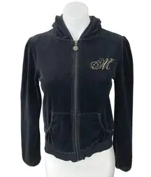 Mango Black Embroidered Velvet Velour Track Suit Sweatshirt Sweater Hoodie Top S