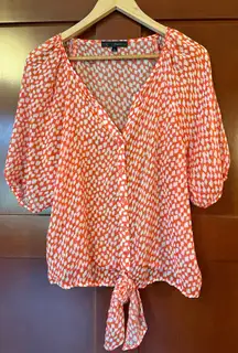 💚HeartSoul Coral Patterned Sheer Blouse With Tie At Waist XL