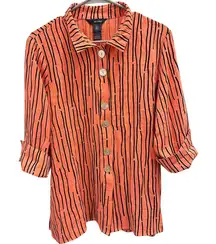 Ali Miles Crinkle Print Button Front Tunic Spice Orange Large Boho Art to Wear