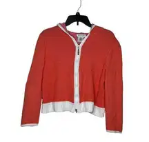 St. John Sport Women Jacket Full-Zip Cropped Hooded Long Sleeve Red/White Large