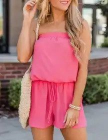 Pink Lily Coral Desert Flames Strapless Romper