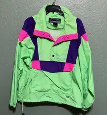 Vintage Neon Green Colorblock Pullover Windbreaker Ski Jacket Unisex