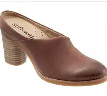 Softwalk Keya Women's Cinnamon Brown Leather Heeled Mule Shoe Cushioned Size 12