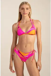 NEW Trina Turk Vivid Vista Layered Bikini Triangle Top Tie Bottom Size 8 $189