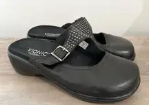 Vionic slip on shoes size 7  black  Studded Leather Fallon Clogs office job boho