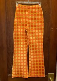 EUC Urban Outfitters Orange Yellow Plaid Flare Pull On Pants Womens Small