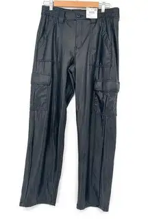 Stretch High-Waisted Vegan Leather Straight Cargo Pant Size 10